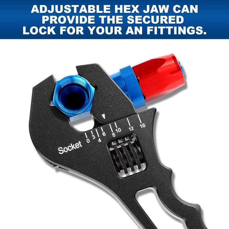 BRIFITOR AN Fittings Wrench 3AN-16AN Hose Fittings Adjustable Wrench For An Hose End Fittings Adapter Lightweight Aluminum Black (With 4" Vise Jaws Pads) - Image 3